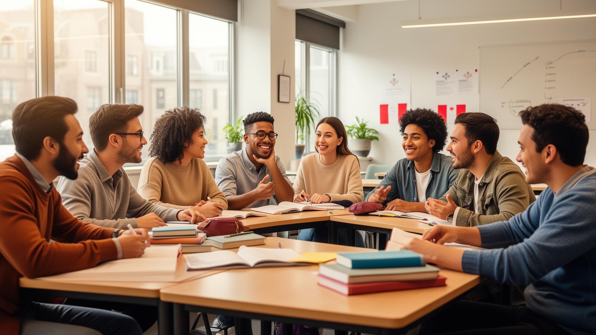 Cours de francisation avec étudiants multiculturels au Québec